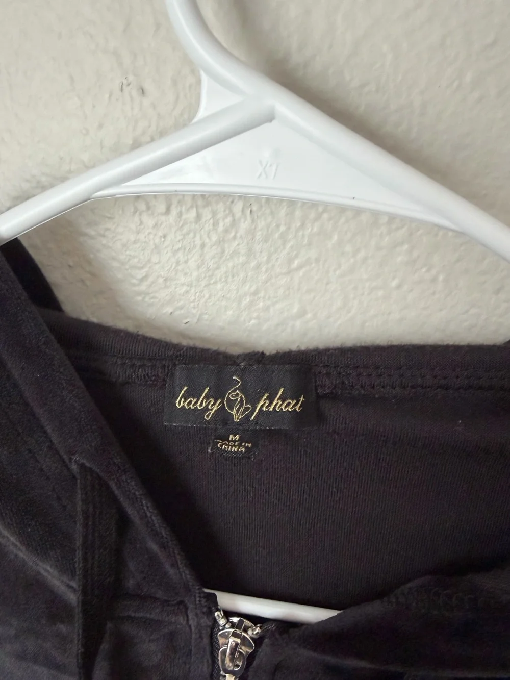 Baby Phat Black Velour Zip Hoodie Jacket Y2K Medium